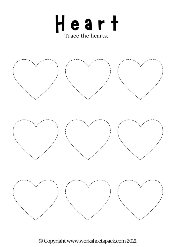 Trace the Heart worksheet for young students image 8 Pre-K child practicing fine motor skills by tracing the shape of a heart on a worksheet