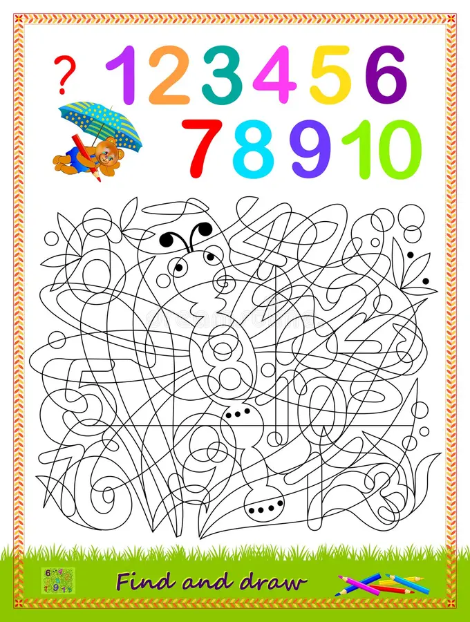 Pre-K students coloring nursery rhyme characters while counting hidden numbers 1 through 10