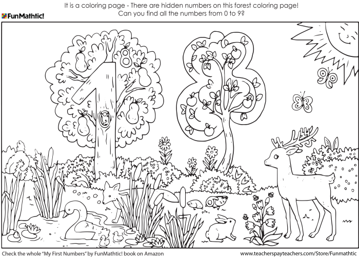 Pre-K children coloring nursery rhyme characters while counting hidden numbers 1 to 10 on worksheet 23