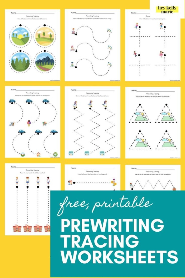 Pre-K student tracing horizontal lines on a worksheet to build fine motor skills for letter writing 21