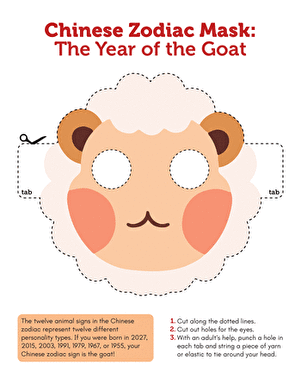 Chinese Zodiac Horse mask worksheet for Pre-K children celebrating the Year of the Horse