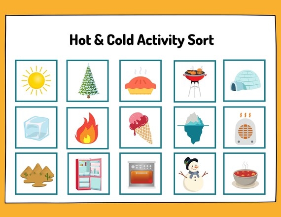 Hot or Cold Sorting Activity for Preschool Statistics Worksheet 20 Pre-K worksheet with nine pictures to cut and sort into hot or cold categories
