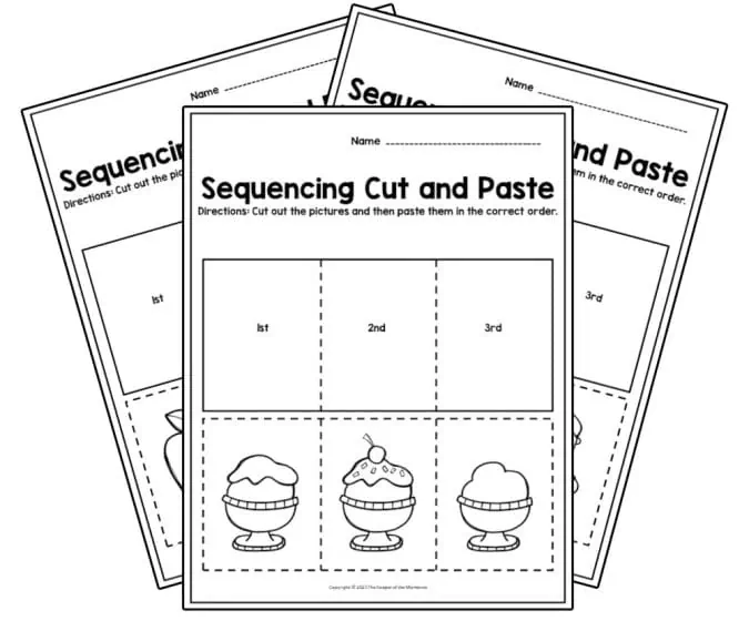 Children practicing sequencing skills on the Image Sequencing Assessment worksheet
