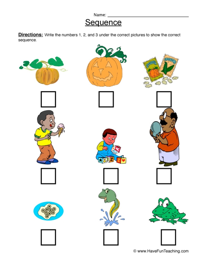 Kids engaging with the Image Sequencing Assessment worksheet to show their sequencing abilities. Pre-K students practicing sequencing skills with this fun worksheet.
