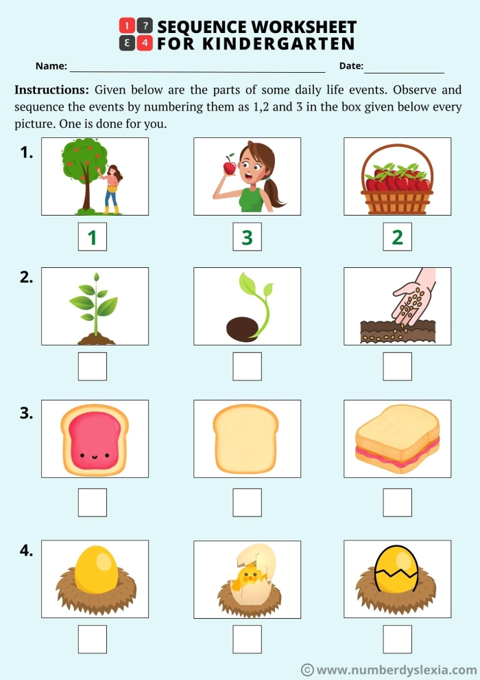 Kids engaging with an image sequencing assessment worksheet for handwriting practice