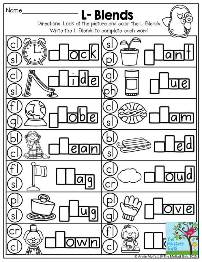 Blend at the Beginning worksheet designed for Pre-K students to practice initial blends in words