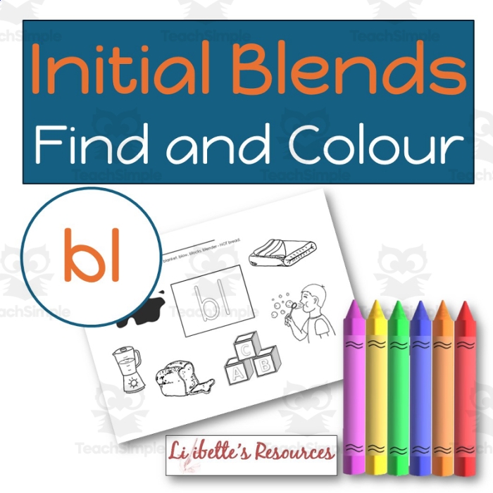 Worksheet for practicing initial blends in words for Pre-K students