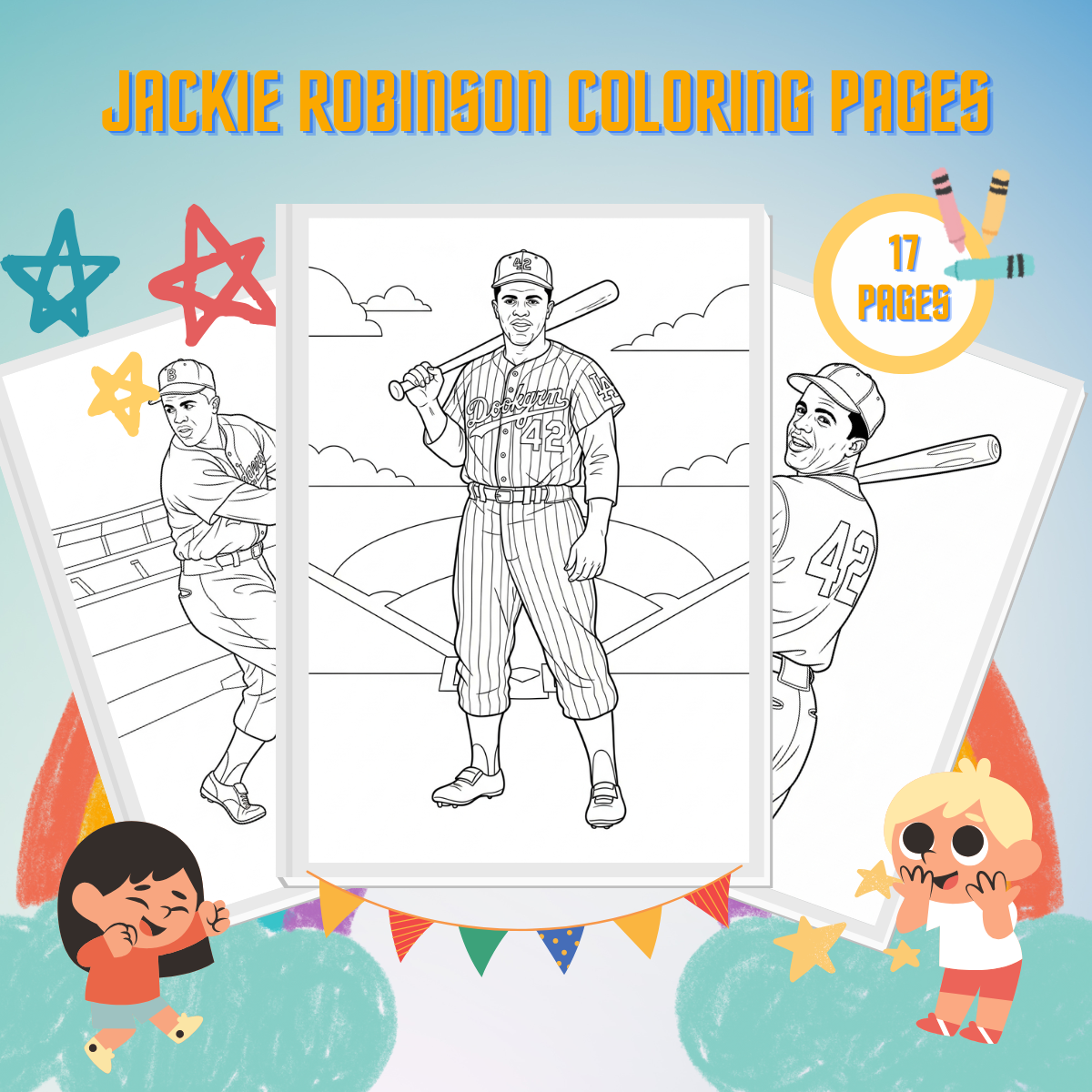 Image 2: Jackie Robinson Baseball Pioneer Coloring Worksheet for Economics Class Jackie Robinson coloring page for pre-K students learning about the pioneering baseball player who broke color barriers in sports