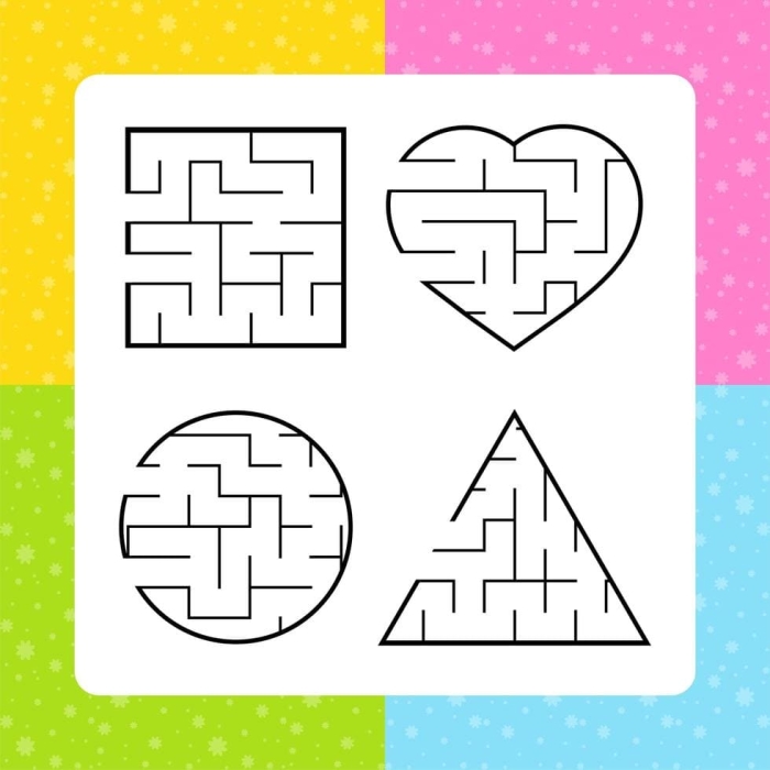 Shapes Maze Worksheet: Help the Astronaut Find His Way Home! Interactive shapes maze for preschoolers featuring an astronaut navigating stars