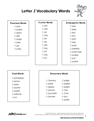Colorful worksheet for Pre-K children focused on identifying items that start with the letter J