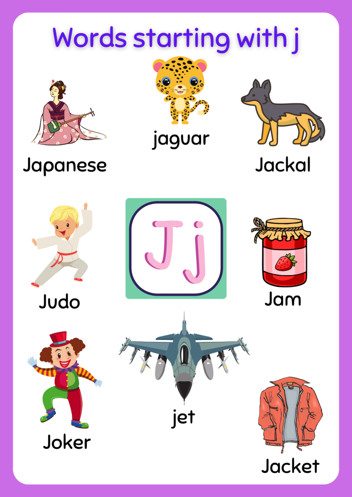 Image featuring a variety of objects that start with the letter J for a Pre-K worksheet