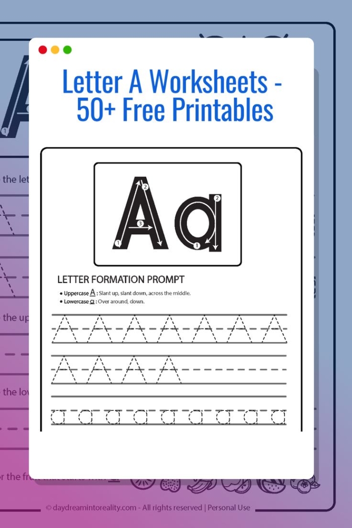 Writing the letter a worksheet for early learners in decimals category Lowercase handwriting worksheet for practicing the letter a designed for Pre-K students