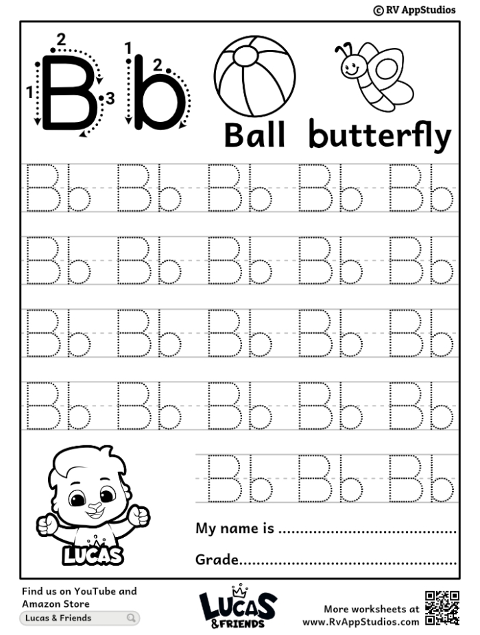 Uppercase B letter recognition worksheet for Pre-K students Worksheet image featuring a bear searching for uppercase B letters