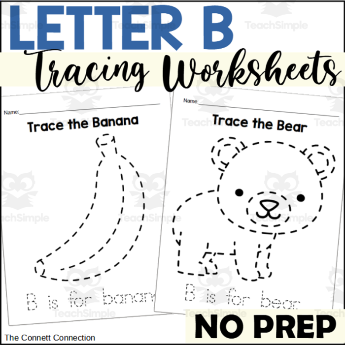 Tracing practice worksheet for letter B designed for pre-kindergarten kids to enhance fine motor skills