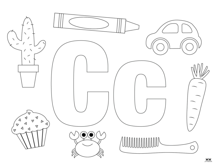 Worksheet activity for preschoolers focusing on words that begin with the letter C