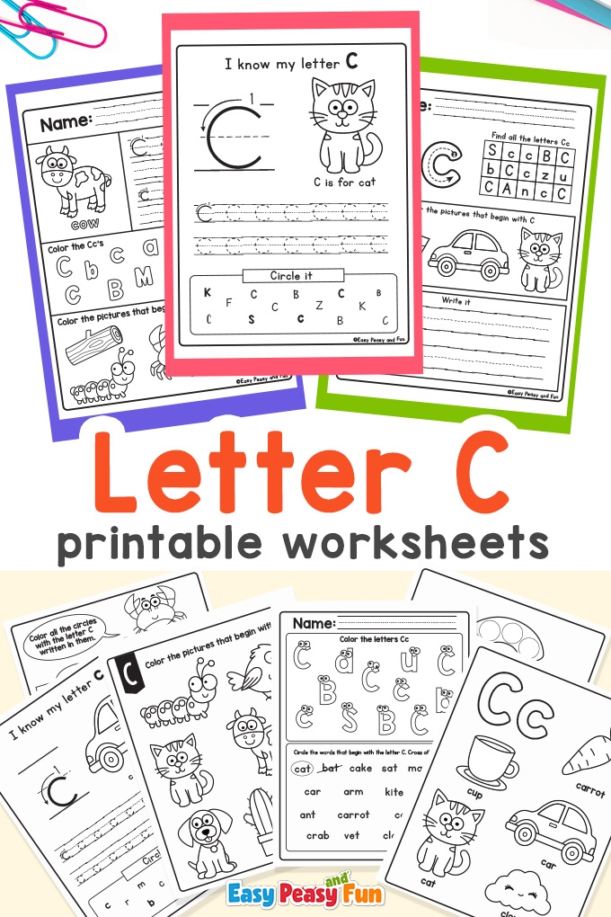 Worksheet featuring the Letter C with words for preschoolers to identify