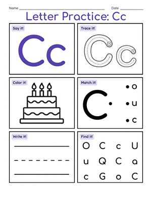 Practice Tracing the Letter C worksheet for Pre-K