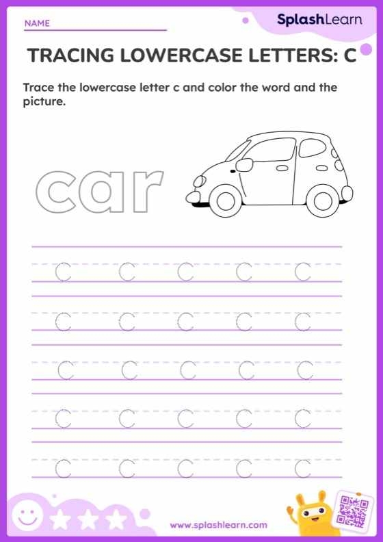 Pre-K worksheet with tracing lines and the letter C for five-year-olds
