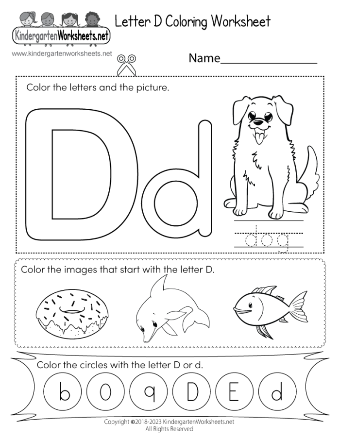 Engaging Letter Book: D worksheet for early learners Worksheet activity for preschoolers to identify words starting with the letter D