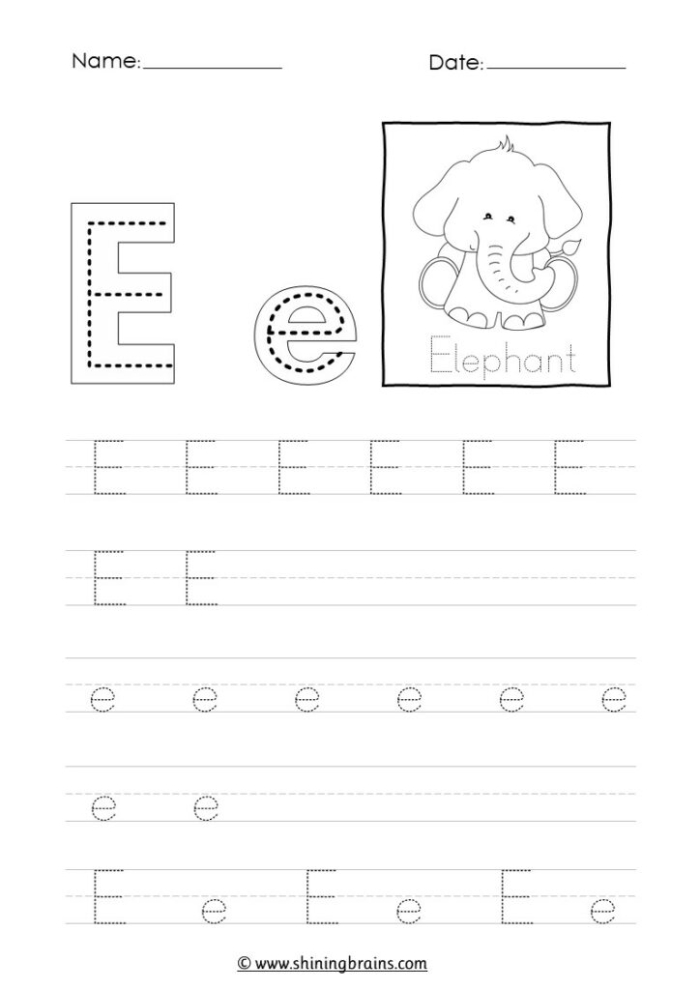 Kids practicing tracing the letter E on a pre-K worksheet to develop fine motor skills