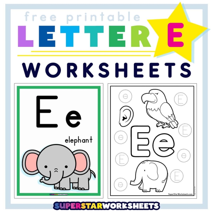 Prekindergarten worksheet showing lines and the letter E to trace for letter formation practice