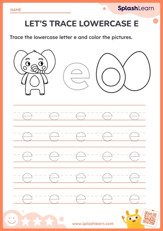 Worksheet for practicing tracing the letter E for Pre-K students