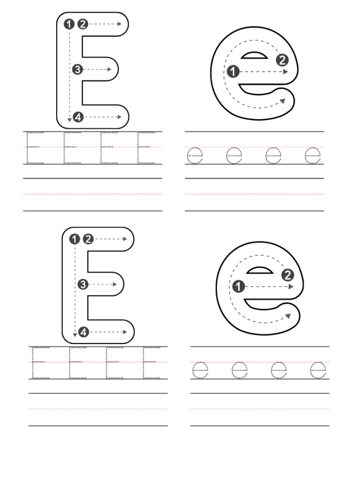 Pre-K writing worksheet for tracing lines and the letter E number 25