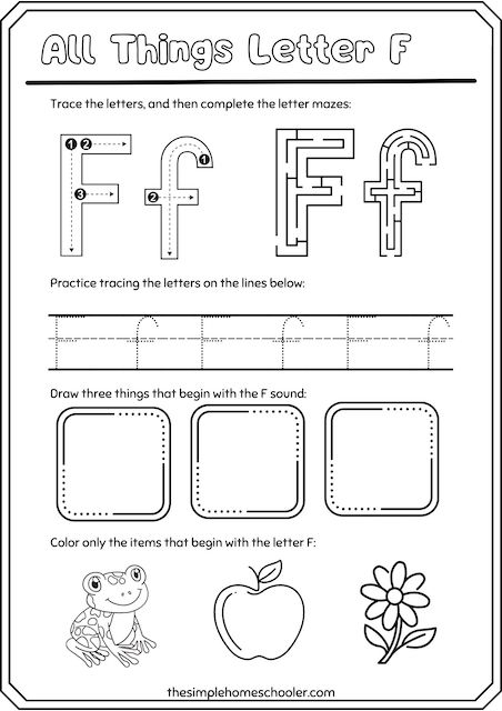 Preschool student coloring a fun alphabet activity sheet focused on the letter F sounds
