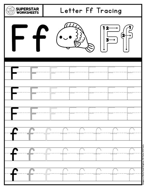 Practice Tracing the Letter F Worksheet for Pre-K Students Kids practicing tracing the letter F on a prekindergarten worksheet