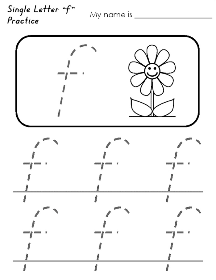 Worksheet for tracing the letter F to enhance fine motor skills in preschoolers Kids practicing tracing the letter F on a fun worksheet designed for pre-K students