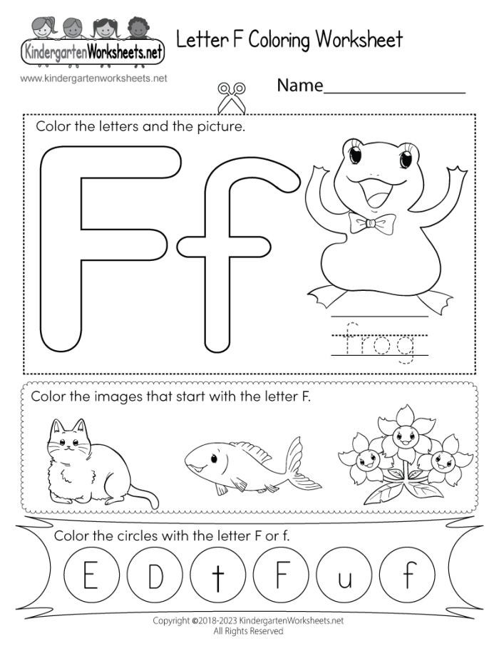 Interactive Letter Book F worksheet for early learners focusing on word recognition Worksheet featuring a fun activity for preschoolers to find words that begin with the letter F