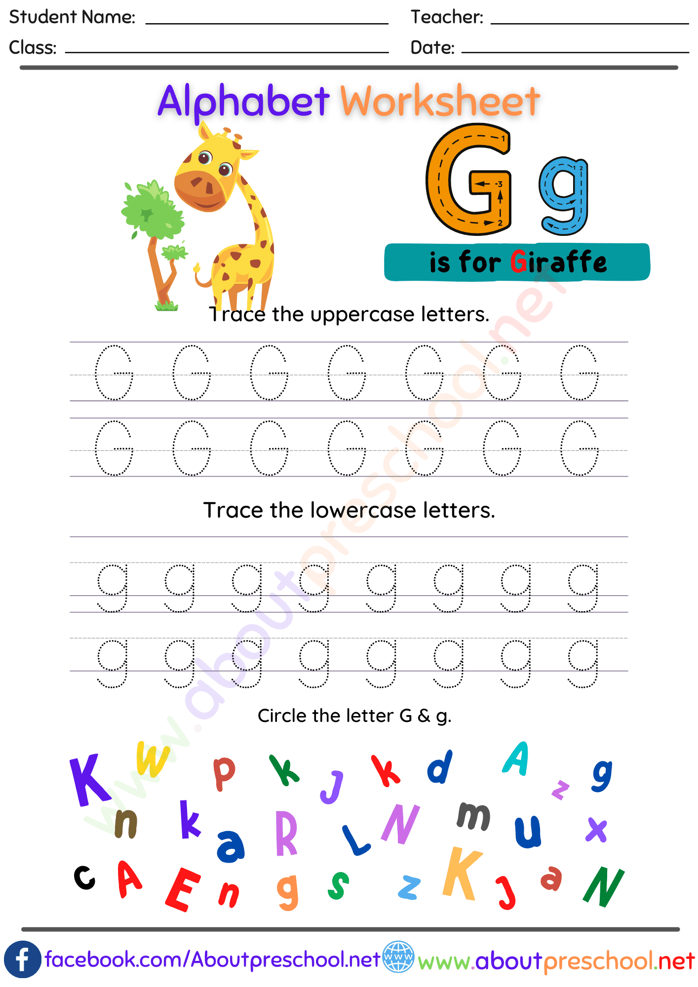Interactive Letter G activity for preschool and early elementary students Worksheet featuring words beginning with the letter G for young learners