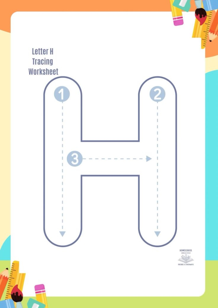 Worksheet for Pre-K: Practice Tracing the Letter H for early writing development Kids practicing tracing the letter H on a pre-K worksheet to enhance fine motor skills