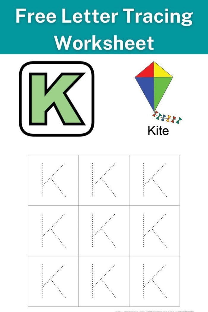 Practice Tracing the Letter K Worksheet for Pre-K Students 9 Pre-K student tracing dotted lines and the letter K on a printable handwriting worksheet