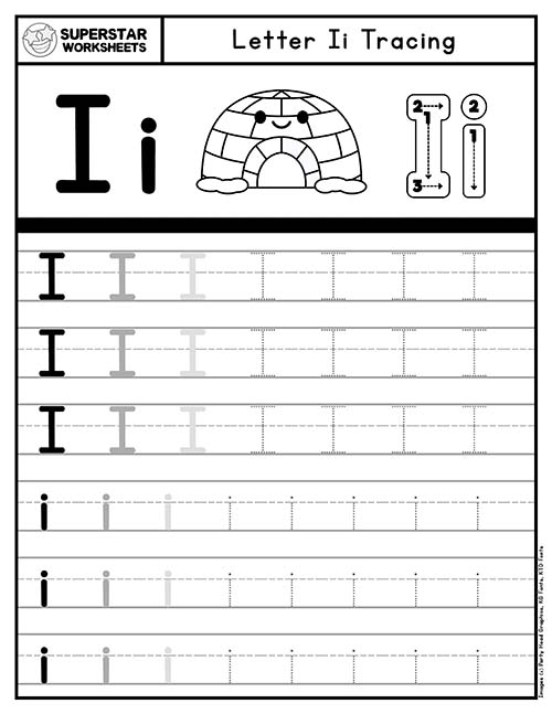 Worksheet for tracing the letter I to enhance fine motor skills in young learners Kids practicing tracing the letter I on a prekindergarten worksheet