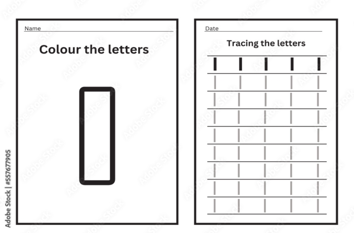 Tracing the letter I worksheet to enhance fine motor skills in young learners Worksheet for practicing tracing the letter I for prekindergarten students