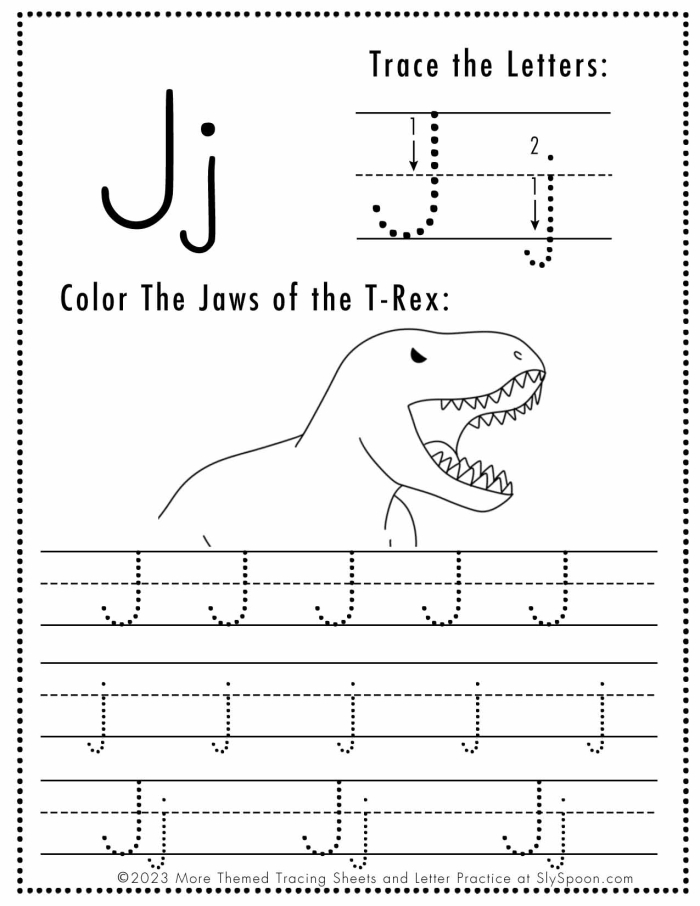 Worksheet featuring words that begin with the letter J for young learners