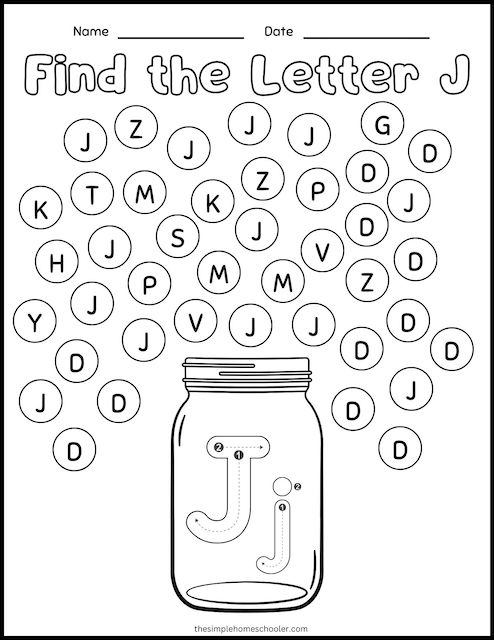 Worksheet featuring the letter J with words for preschoolers to identify