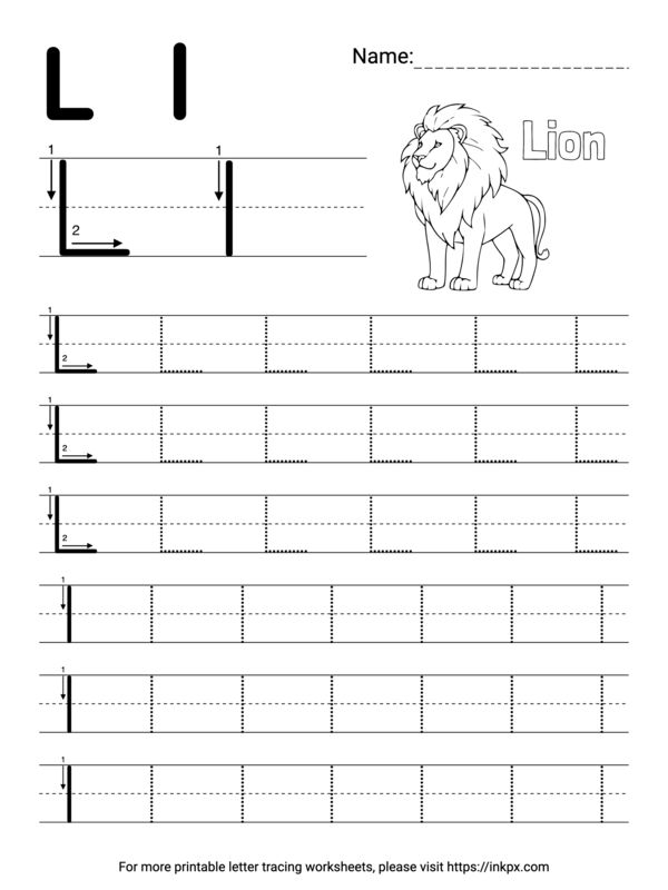 Tracing worksheet for prekindergarten students to practice the letter L and enhance fine motor skills