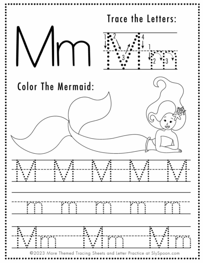 Colorful worksheet featuring activities focused on the letter M for preschoolers. Get Ready for Reading: All About the Letter M worksheet for Pre-K students.