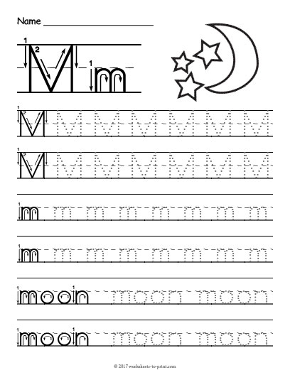 Practice Tracing the Letter M worksheet for preschool children Kids practicing tracing the letter M on a fun worksheet for pre-K geometry skills