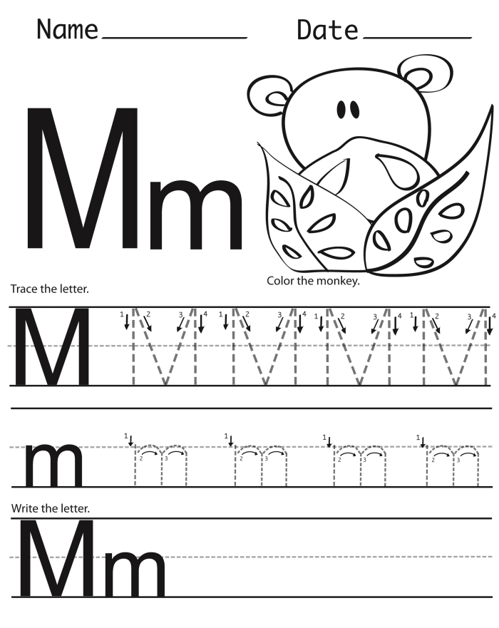 Worksheet for Practice Tracing the Letter M to enhance fine motor skills in young learners Kids practicing tracing the letter M on a fun worksheet designed for prekindergarten students
