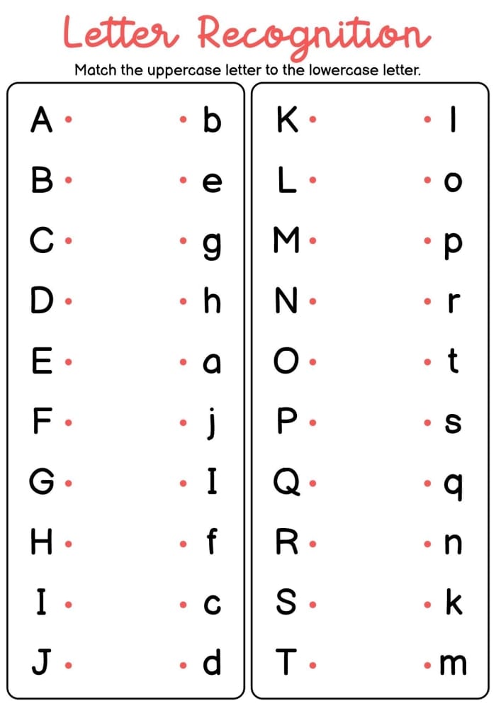 Uppercase and lowercase letter matching activity for Pre-K students