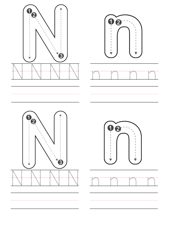 Worksheet showcasing words that begin with the letter N for early learners