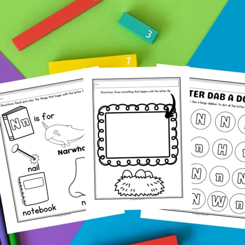 Worksheet featuring words that begin with the letter N for preschool and early elementary students