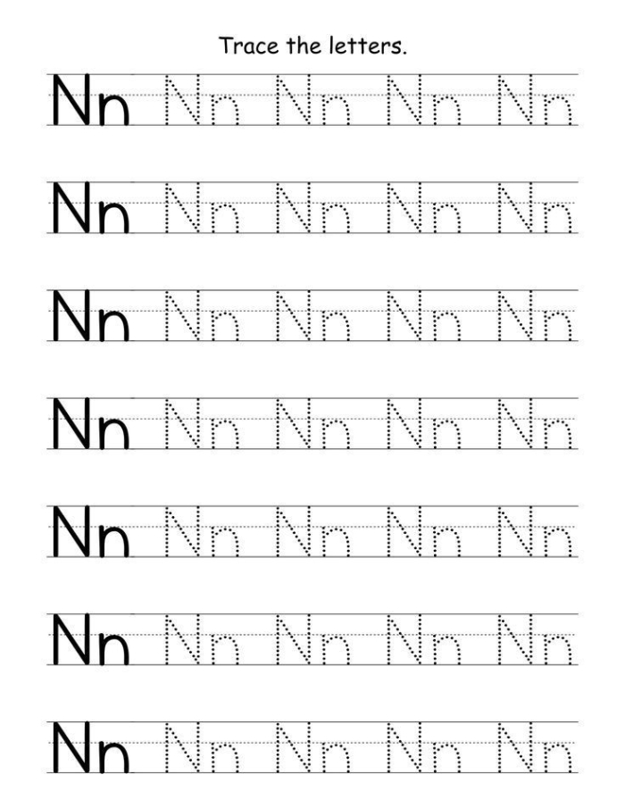 Worksheet featuring words that begin with the letter N for young learners