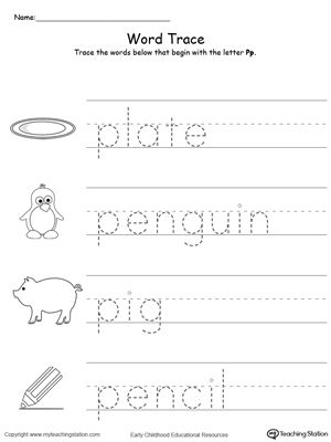 Worksheet featuring items that begin with the letter P for Pre-K learners