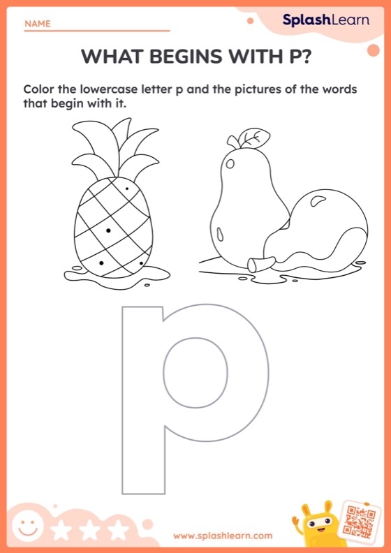 Worksheet featuring objects that begin with the letter P for Pre-K students