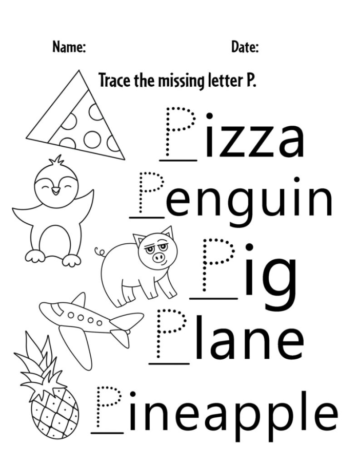 Engaging Letter P worksheet for young learners focusing on place value Worksheet featuring activities for finding words that begin with the letter P