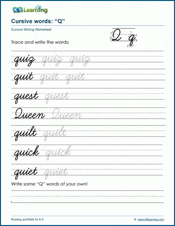 Pre-K worksheet showing various illustrations that begin with the letter Q